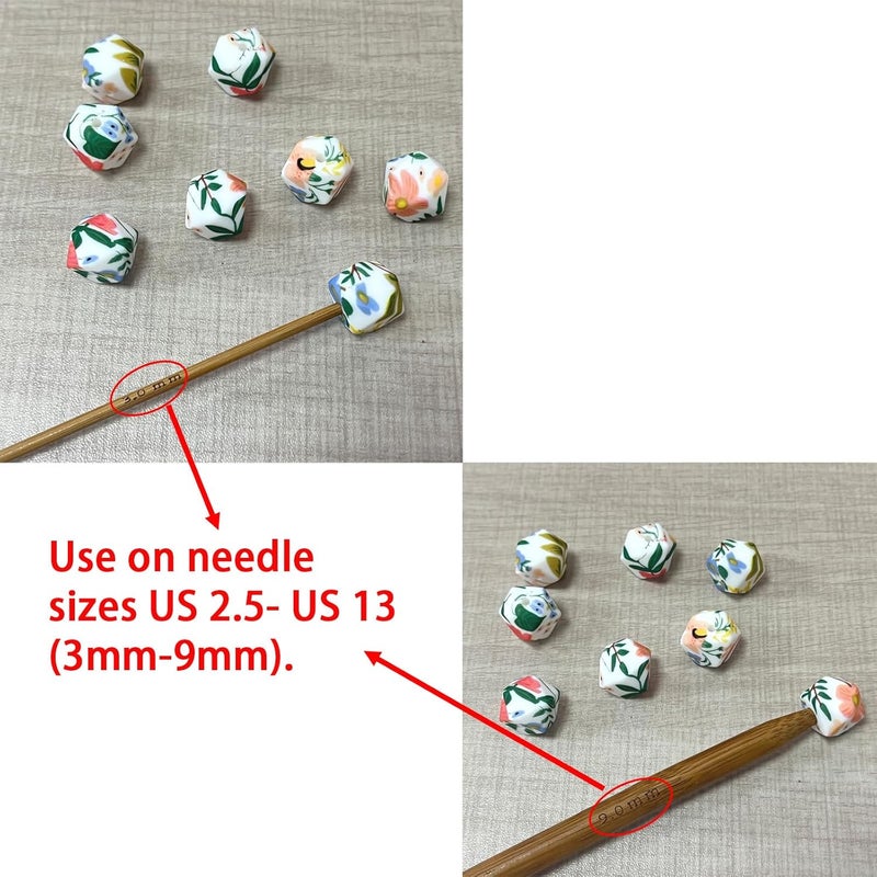 spansee 8 PCS Tropical Hexagon Print Knitting Needle Holders, Stitch Stoppers, Knitting Needle Point Protectors, Knitting Accessories fit Size 2.5-13 (3mm-9mm) Needles - Image 3